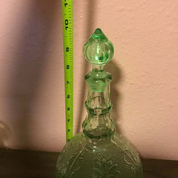Vintage Indiana Glass Green Pressed Glass Decanter & 6 Matching Goblets - Picture 8 of 9